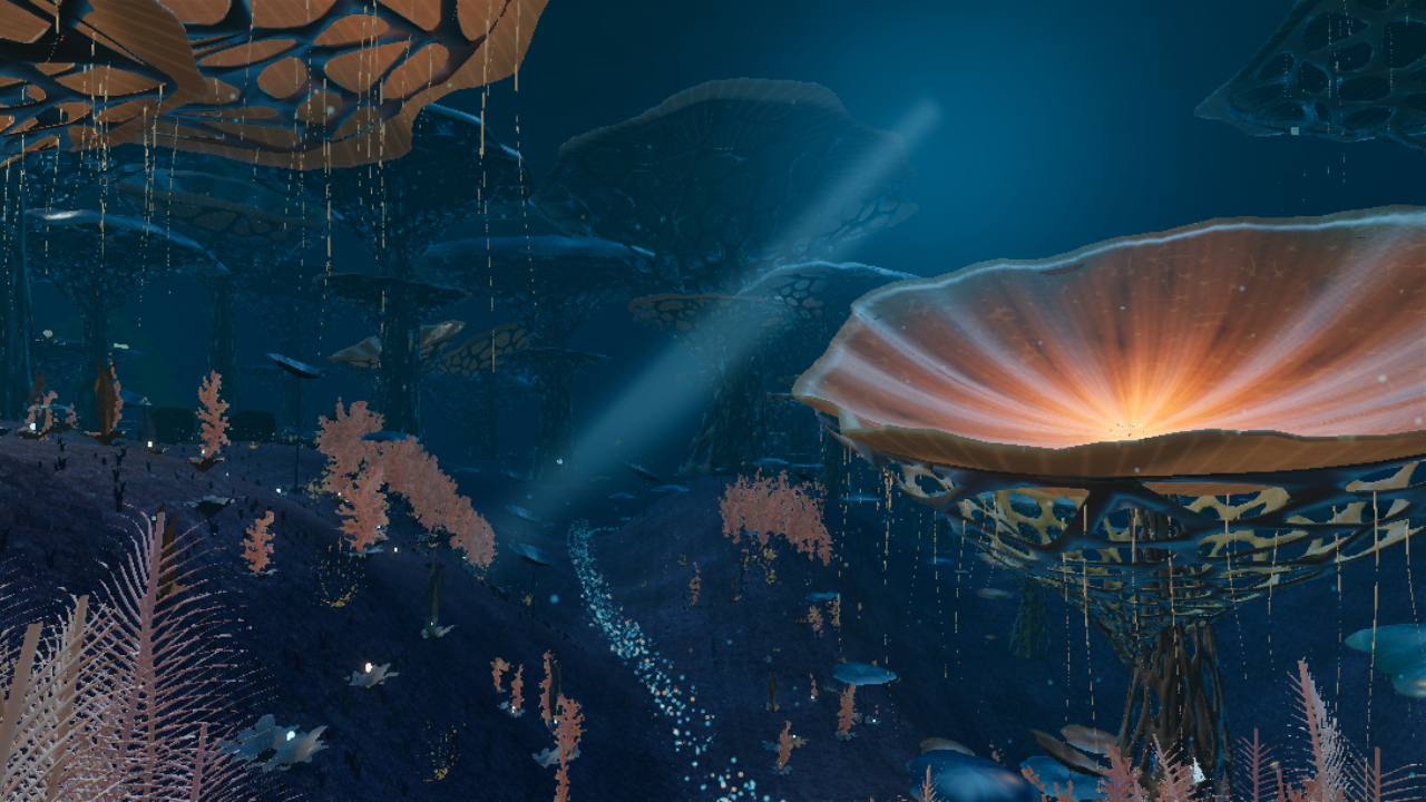 Sword of the Deep: the Lanternwood ocean forest with luminous coral canopies and fish.